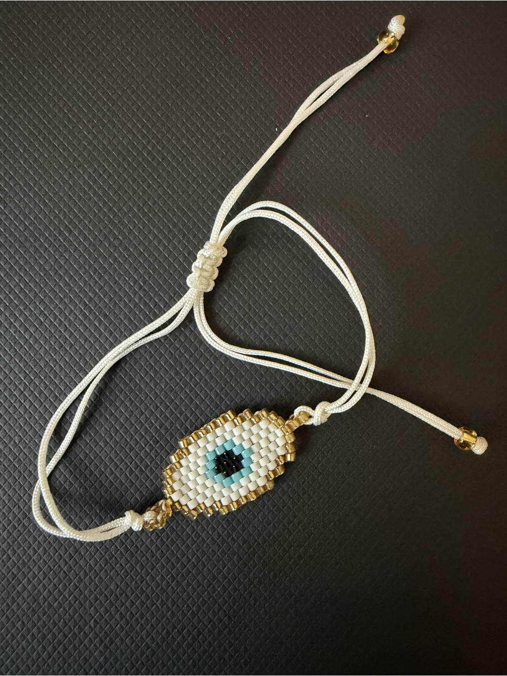 Beaded Evil Eye Bracelet in White and Gold